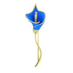 Kala Çiçeği Broş - 925 ayar altın kaplama gümüş broş (Mavi mineli) #10kzlw9