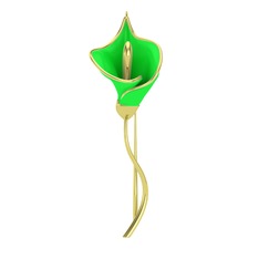 Kala Çiçeği Broş - 925 ayar altın kaplama gümüş broş (Yeşil mineli) #g4pto1