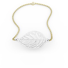 Yaprak Bilezik - 14 ayar beyaz altın bilezik (40 cm gümüş rolo zincir) #1btlofy