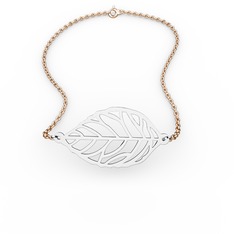 Yaprak Bilezik - 925 ayar gümüş bilezik (40 cm rose altın rolo zincir) #1yujdeh