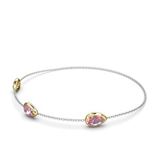 Su Damlası Bilezik - Pembe kuvars 925 ayar altın kaplama gümüş bilezik (17 cm beyaz altın rolo zincir) #16z8qo4