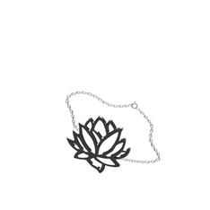 Lotus Çiçeği Bilezik - 925 ayar siyah rodyum kaplama gümüş bilezik (40 cm beyaz altın rolo zincir) #14jzzi3