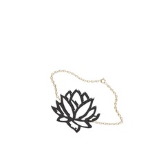 Lotus Çiçeği Bilezik - 925 ayar siyah rodyum kaplama gümüş bilezik (40 cm altın rolo zincir) #1kpv3r5