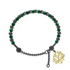 Mitra Lotus Bilezik - Yeşil kuvars 925 ayar siyah rodyum kaplama gümüş bilezik #155w99j