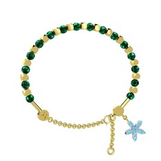 Mitra Yasemin Çiçeği Bilezik - Yeşil kuvars ve akuamarin 8 ayar altın bilezik #1je5jby