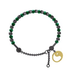 Mitra Yin Yang Bilezik - Yeşil kuvars 925 ayar siyah rodyum kaplama gümüş bilezik #1bvxild