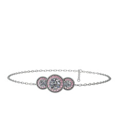 Elia Tria Bilezik - Swarovski ve pembe kuvars 14 ayar beyaz altın bilezik (17 cm beyaz altın rolo zincir) #116h386