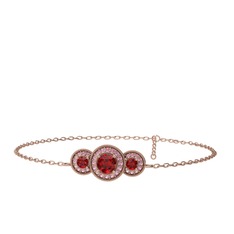 Garnet ve pembe kuvars 14 ayar rose altın bilezik (17 cm rose altın rolo zincir)