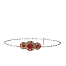 Garnet ve peridot 925 ayar rose altın kaplama gümüş bilezik (17 cm beyaz altın rolo zincir)