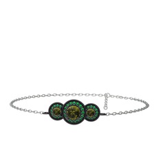 Elia Tria Bilezik - Peridot ve yeşil kuvars 925 ayar siyah rodyum kaplama gümüş bilezik (17 cm beyaz altın rolo zincir) #1oxan4k
