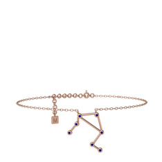 Libra Halhal - Lab safir 18 ayar rose altın bilezik (20 cm rose altın rolo zincir) #7o4rch