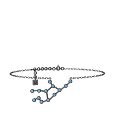 Akuamarin 925 ayar siyah rodyum kaplama gümüş bilezik (20 cm gümüş rolo zincir)