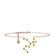 Sagittarius Halhal - Garnet 8 ayar altın bilezik (20 cm rose altın rolo zincir) #17raafl