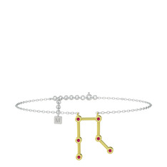 Gemini Halhal - Rodolit garnet 925 ayar altın kaplama gümüş bilezik (20 cm beyaz altın rolo zincir) #11pzti3