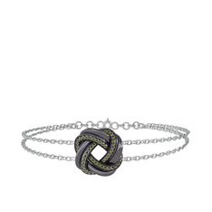 Arvia Bilezik - Peridot 925 ayar siyah rodyum kaplama gümüş bilezik (40 cm beyaz altın rolo zincir) #1gij0gi