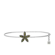 Yasemin Çiçeği Bilezik - Peridot 925 ayar siyah rodyum kaplama gümüş bilezik (40 cm beyaz altın rolo zincir) #1d8s65t