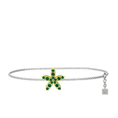 Yasemin Çiçeği Bilezik - Yeşil kuvars 925 ayar altın kaplama gümüş bilezik (40 cm beyaz altın rolo zincir) #1ec93oy