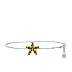 Yasemin Çiçeği Bilezik - Dumanlı kuvars 18 ayar altın bilezik (40 cm beyaz altın rolo zincir) #1j7y3pb