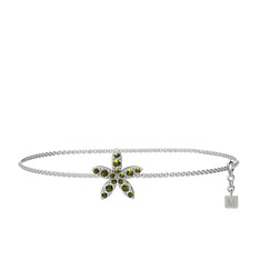 Yasemin Çiçeği Bilezik - Peridot 14 ayar beyaz altın bilezik (40 cm gümüş rolo zincir) #1ns53oy
