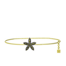 Yasemin Çiçeği Bilezik - Peridot 925 ayar siyah rodyum kaplama gümüş bilezik (40 cm altın rolo zincir) #d2odci