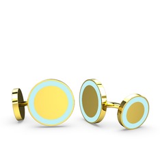 Vona Daire Kol Düğmesi - 8 ayar altın kol düğmesi (Pastel mavi mineli) #1kwop7y
