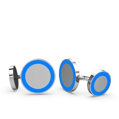 8 ayar beyaz altın kol düğmesi (Mavi mineli)