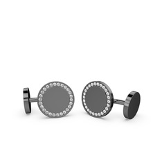 Taşlı Daire Kol Düğmesi - Pırlanta 925 ayar siyah rodyum kaplama gümüş kol düğmesi (0.78 karat) #1d1ig7v