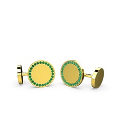 Taşlı Daire Kol Düğmesi - Yeşil kuvars 18 ayar altın kol düğmesi #1yejf2f