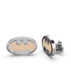Batman Kol Düğmesi - 14 ayar beyaz altın kol düğmesi (Ekru mineli) #11xg3zo