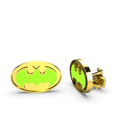 14 ayar altın kol düğmesi (Neon yeşil mineli)