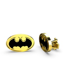 Batman Kol Düğmesi - 8 ayar altın kol düğmesi (Siyah mineli) #172yaq