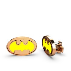 Batman Kol Düğmesi - 925 ayar rose altın kaplama gümüş kol düğmesi (Sarı mineli) #1iilftc