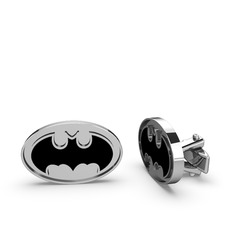 Batman Kol Düğmesi - 925 ayar gümüş kol düğmesi (Siyah mineli) #1u0niel