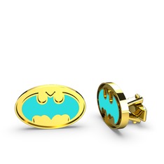 Batman Kol Düğmesi - 18 ayar altın kol düğmesi (Turkuaz mineli) #1yjzdtj