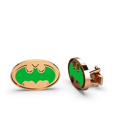 Batman Kol Düğmesi - 925 ayar rose altın kaplama gümüş kol düğmesi (Yeşil mineli) #80r1un
