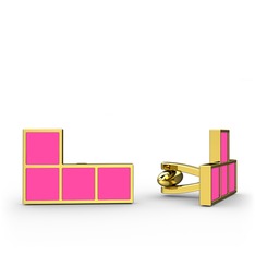 Tetris Kol Düğmesi - 18 ayar altın kol düğmesi (Neon pembe mineli) #1dy7j3v