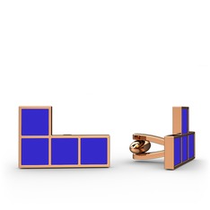 Tetris Kol Düğmesi - 925 ayar rose altın kaplama gümüş kol düğmesi (Mavi mineli) #1fpytsk