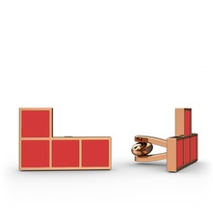 Tetris Kol Düğmesi - 8 ayar rose altın kol düğmesi (Kırmızı mineli) #1thaqef