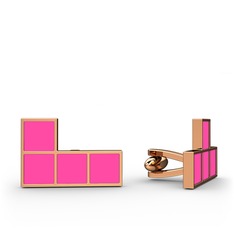 Tetris Kol Düğmesi - 14 ayar rose altın kol düğmesi (Neon pembe mineli) #ci3flt