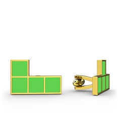 18 ayar altın kol düğmesi (Neon yeşil mineli)