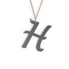 H Harf Kolye - 925 ayar siyah rodyum kaplama gümüş kolye (40 cm gümüş rolo zincir) #13o4m8w
