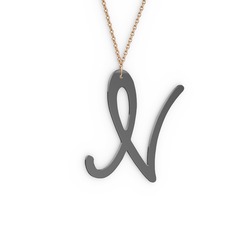 N Harf Kolye - 925 ayar siyah rodyum kaplama gümüş kolye (40 cm rose altın rolo zincir) #ynupq6
