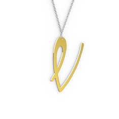 V Harf Kolye - 8 ayar altın kolye (40 cm beyaz altın rolo zincir) #15jyuti