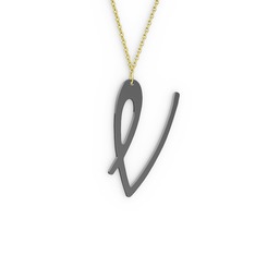 V Harf Kolye - 925 ayar siyah rodyum kaplama gümüş kolye (40 cm altın rolo zincir) #qu1n13