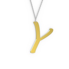 Y Harf Kolye - 18 ayar altın kolye (40 cm beyaz altın rolo zincir) #1p99xbg