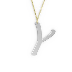 Y Harf Kolye - 8 ayar beyaz altın kolye (40 cm altın rolo zincir) #1wirhjx
