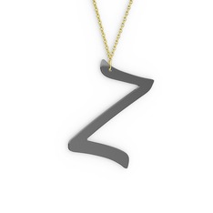 Z Harf Kolye - 925 ayar siyah rodyum kaplama gümüş kolye (40 cm gümüş rolo zincir) #1idic23