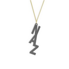 Alt Alta Yazılı İsim Kolye - 925 ayar siyah rodyum kaplama gümüş kolye (3 karakterli comic-sans, 40 cm altın rolo zincir) #pkbqhs
