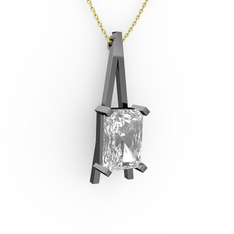 Şovale Kolye - Beyaz zirkon 925 ayar siyah rodyum kaplama gümüş kolye (40 cm altın rolo zincir) #12xkteq