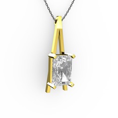 Şovale Kolye - Beyaz zirkon 18 ayar altın kolye (40 cm gümüş rolo zincir) #1ijv6t8